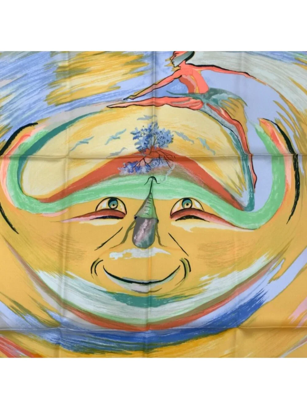 Hermes Carre 90 Smiles in Third Millenary Yellow Multicolor Scarf Silk - Picture 6 of 7